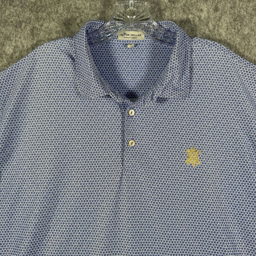 Peter Millar Shirt Mens Size XL Blue Short Sleeve Polo Summer Comfort Dice